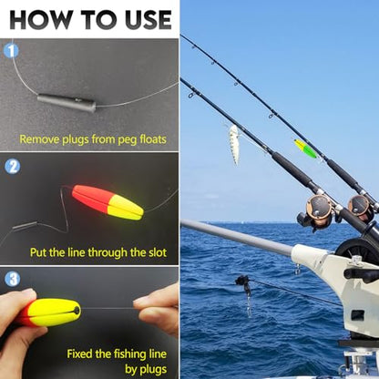 EUPHENG Peg Floats Slotted, Catfish Fishing Floats Slip Bobbers Cigar Foam Bobbers with Pipe Plug for Santee Rig Catfish Rig Fish Finder Rig - color: 24PCS-Green+Red+Yellow-(1.5"+2"+2.5"+3")
