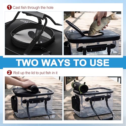 Shappy Foldable Fishing Bucket - 4 Gallon Lid Container Set with Air Pump, Multifunctional Live Bait Bucket with Aeration Hole for Outdoor Fishing & Moving, Battery Not Included