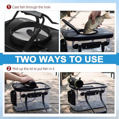Shappy Foldable Fishing Bucket - 4 Gallon Lid Container Set with Air Pump, Multifunctional Live Bait Bucket with Aeration Hole for Outdoor Fishing & Moving, Battery Not Included
