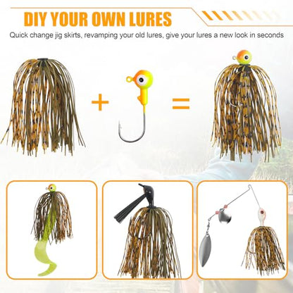 Spinner Bait Skirt Jig Skirts Replacement DIY Fishing Lure Making Supplies Soft Skirt for Spinnerbaits Bass Fishing Jigs Buzzbait Squid Jigs Fishing Lure Skirts 50 Strands - style: 12pcs