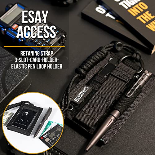 OneTigris Tactical ID Card Holder Hook & Loop Patch Badge Holder Neck Lanyard Key Ring and Credit Card Organizer (Black) - color: Black