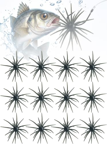 Sea Urchin Bait, Tentacle Coike Creature Bait, Dice Fishing Soft Lures, Durable Floating Finesse Baits for Bass Pike Trout, Drop Shot Wacky Rig Neko Rig, Size 2.56" & 4.13" - color: 12-DarkGreen, size: 4.13-INCH