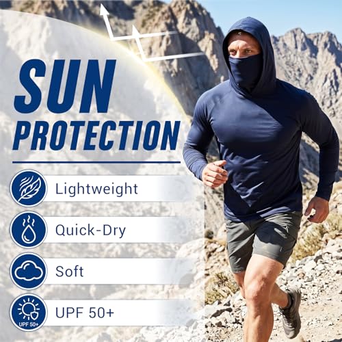 Unittype 6 Pack Men's UPF 50+ Sun Protection Hoodies Long Sleeve Cooling Shirts with Face Mask Moisture Wicking Sun Shirt - size: Large