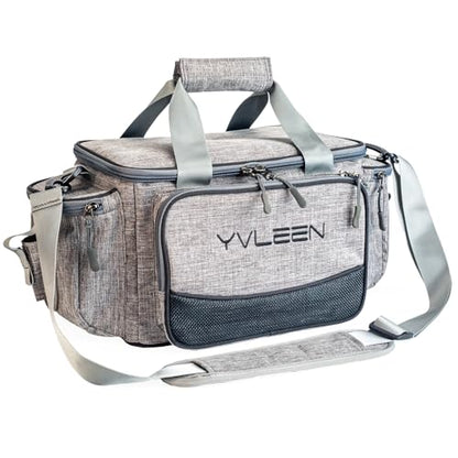 YVLEEN Fishing Tackle Box Bag - Outdoor Large Fishing Tackle Storage Bag - 100% Water-Resistant Polyester Material - Fishing Tackle Bags - Suitable for 3600 Tackle Box - color: Grey Small（Not included Trays）