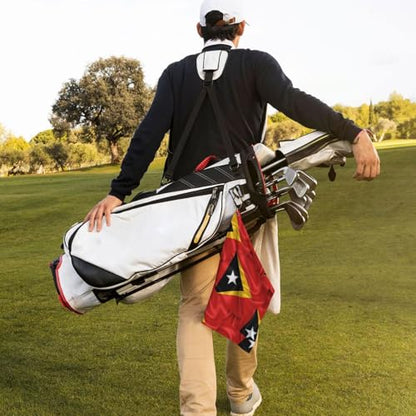 Supdreamc 24x16 Inch Microfiber Golf Towel with Clip, East Timor Flag, Super Absorbent Fast Drying for Wiping Clubs & Personal Use on Golf Course - color: Style (107)