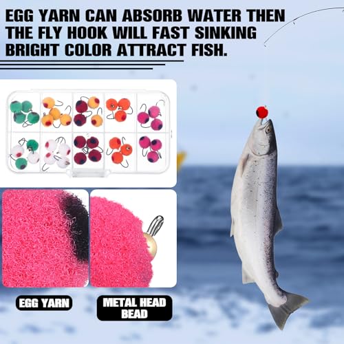 36pcs Salmon Egg Flies for Fishing with Box Dry Flies for Trout Fishing in Size 12 Steelhead Egg Fly for Trout, Salmon, Bass