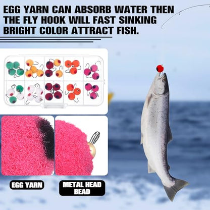 36pcs Salmon Egg Flies for Fishing with Box Dry Flies for Trout Fishing in Size 12 Steelhead Egg Fly for Trout, Salmon, Bass