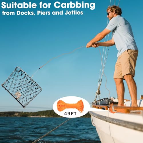 QualyQualy 2 Set Castable Crab Trap Kit, Foldable Crabbing Net with Rope & Bait Clip, Crab Snare/Pots/Traps for Blue Crabs, Dungeness, Crawfish Portable Crabbing Equipment - color: Crab Trap - 2 Pack