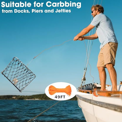 QualyQualy 2 Set Castable Crab Trap Kit, Foldable Crabbing Net with Rope & Bait Clip, Crab Snare/Pots/Traps for Blue Crabs, Dungeness, Crawfish Portable Crabbing Equipment - color: Crab Trap - 2 Pack