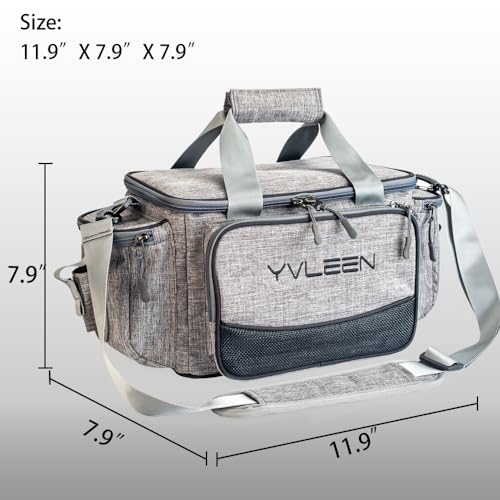 YVLEEN Fishing Tackle Box Bag - Outdoor Large Fishing Tackle Storage Bag - 100% Water-Resistant Polyester Material - Fishing Tackle Bags - Suitable for 3600 Tackle Box - color: Grey Small（Not included Trays）