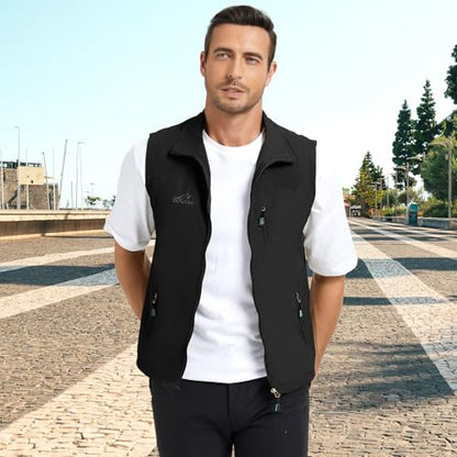 KIWI RATA Mens Casual Lightweight Outdoor Vest Summer Fishing Safari Travel Outerwear Vests Cargo Utility Jacket - color: Black, size: Medium