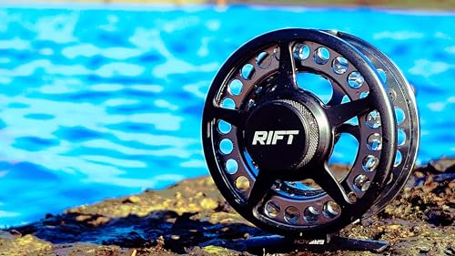 RIFT Breach Fly Fishing Reel, Carbon Disc Drag, Full CNC-Machined Anodized Aluminum Fly Reel, 3/4, 5/6 Weight, Black, Silver (Black/Silver - Without Line, 3/4wt)