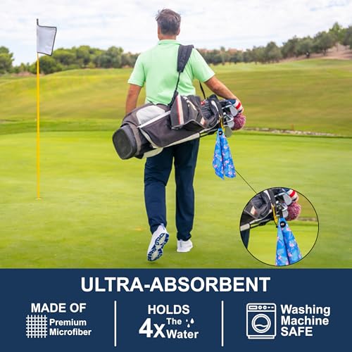 Magnetic Microfiber Waffle Golf Towel – Large 16"x24" Clean Golf Club Ball Magnet Clip to Hang on Bag Cart Strong Premium Strength Ultra Absorbent Gear Blue Men (Flamingo Blue Palms) - color: Flamingo Blue Palms