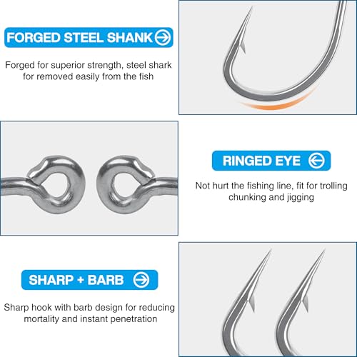 Saltwater Fishing Hooks,50PCS Stainless Steel Live Bait Forged Short Shank Hooks O'shaughnessy in-line Circle Hooks Jig Catfish Hook Size 1# - 5/0 - size: 5/0 - 50 Pack