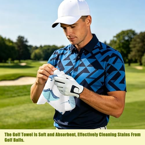 Fish White Pattern Magnetic Golf Towel for Golf Bags Microfiber Golf Accessories for Men Women with Carabiner Clip Attaches to Clubs and Carts, 17.7"x17.7"