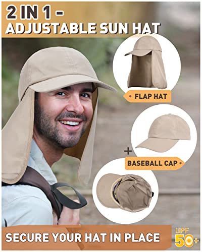 Tirrinia Wide Brim Sun Hat with Neck Flap for Men & Women, Breathable Hiking Fishing Safari Hat, Outdoor UV Protection Cap - color: #3 Khaki