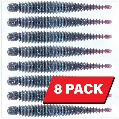 6th Sense – Boosa Ned 3.3 – Finesse Ned Worm – Bass Fishing – Ribbed Body Shimmy Tail – Divine Ned Jig Heads - Made in the USA - color: Green Pumpkin Juice