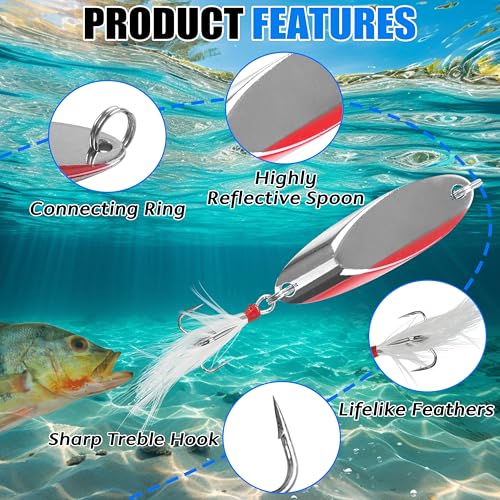Metal Fishing Spoons Lures Kit, 5pcs Jigging Casting Spoons with Tackle Box for Walleye Salmon Bass Crappie Pike Trout Freshwater Saltwater Fishing - size: 1 oz ( 5 pcs/1 box)