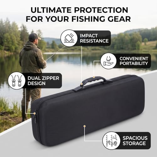 Gonetre Fishing Rod Case EVA Shockproof Hard Shell Fishing Pole Reel Gear Storage Bags Organizer