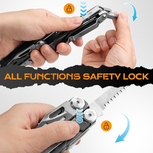 BIBURY Multitools BI2038C, 22-in-1 Stainless Steel Pocket Knife with Scissors, Foldable Self-locking EDC Multi tools Pliers with Sheath for Outdoor Hunting Survival Camping Simple Repair