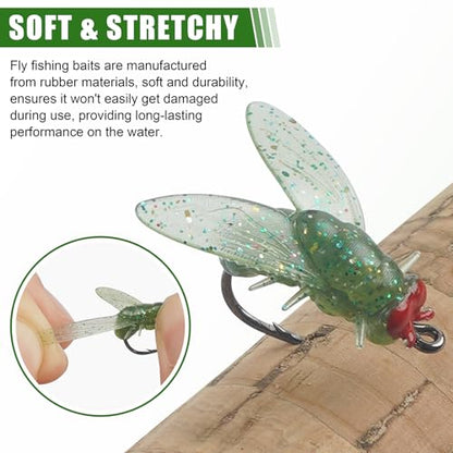Bionic Fly Fishing Bait, Flies Fishing Lures Kit Trout Jigs Swimbaits Dry Flies Fly Fishing Lures Fish Attractant Fly Fishing Hook for Saltwater Freshwater Bass Panfish 15mm - color: Green-18pcs