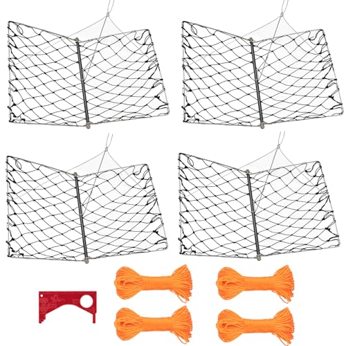 QualyQualy 4 Set Castable Crab Trap Kit, Foldable Crabbing Net with Rope & Bait Clip, Crab Snare/Pots/Traps for Blue Crabs, Dungeness, Crawfish Portable Crabbing Equipment - color: Crab Trap - 4 Pack
