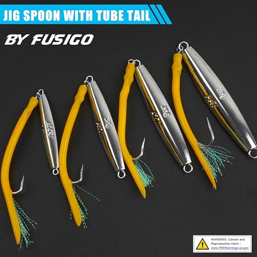 Diamond Jigs Saltwater Fishing Lures, 2Pack Casting Jigging Spoon with Tube Tail Striped Bass Metal Jig Spoons Deep Sea Offshore Surf Fishing 1oz-4oz - size: 1 Ounce, style: Yellow Tube, 2pack