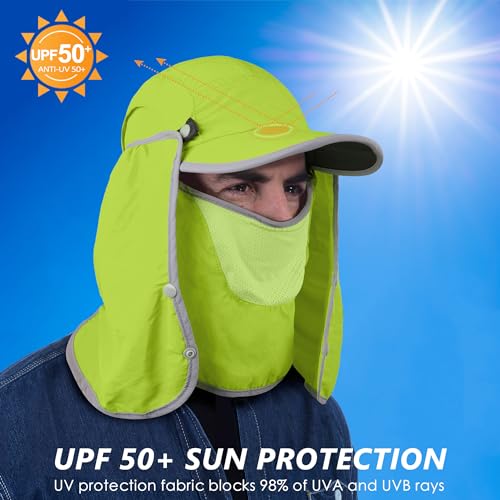 GADIEMKENSD UPF 50+ Folding Fishing Hat 360 Outdoor Sun Hat - color: Bright Green
