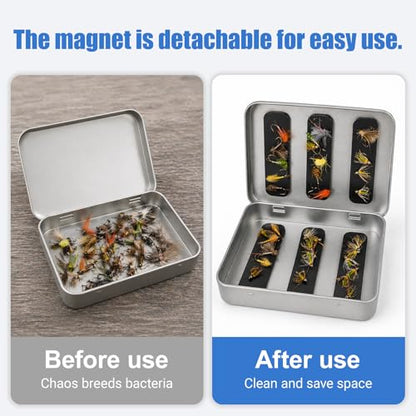 Aventik Fishing Tackle Tin Box Fish Tools Gift 3 Pack or 6 Pack Metal Storage Case for Fishing Hooks Lures Wet & Dry Flies Storage Tackle Organizer for Anglers and Outdoor Travel（three magnetinsert) - style: 3pc with magnet insert