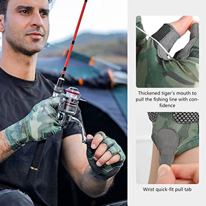 SUNGOOYUE Protection Fingerless Fishing Gloves, UPF50+ Sun Gloves with Breathable Quick Drying Material and Slip Palm, for Men Kayaking Hiking Paddling Driving Canoeing Rowing