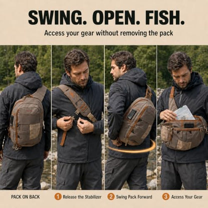 Fly Fishing Sling Pack for Wading, Trout and Bass Fishing | MOLLE Modular Storage System,Quick Rotation Access,Lightweight 1.5lb Design,