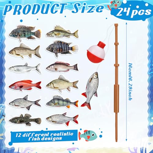 Reallnaive 24 Pcs Fishing Float Cupcake Toppers Fisherman Pole Picks Party Supplies Bulk, 3D Fish Bobber Push Button Round Buoy Floats for Fishing Birthday Party Decorations (Bobber, Fish) - style: Bobber, Fish