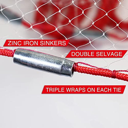BasicGear Cast Net | 3ft-12ft Radius, 3/8 or 1/4 inch Mesh for Freshwater and Saltwater Bait Fish| Professional Grade and Upgraded Material | Throw Style - size: 7ft Radius, style: Zinc Iron, 3/8" Mesh