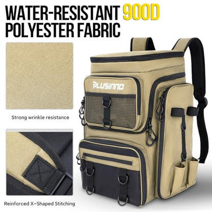 PLUSINNO Tool Bags Backpack Tackle Bag, Water-Resistant Fishing Backpack with Rod Holder, Ideal Fishing Gifts for Men…