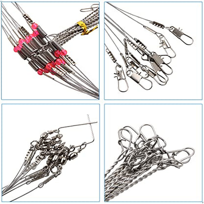 Fishing Leader Saltwater Freshwater,Stainless Steel Fish Rig with Swivel Snap Beads Connector Lure Bait and Hooks Fish Trace Lure Steel Wire Fishing Tackle Kit - color: 3arm 12pack