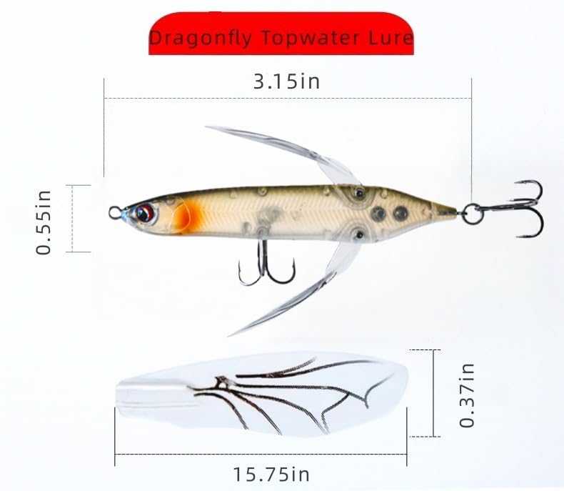 Topwater Crawler Walks On Water Dragonfly Big Bass Blow Ups Great Fishing Gift Great for Freshwater Fishing (Red Head & Silver Body)