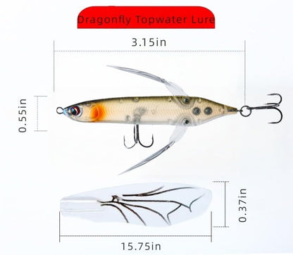 Topwater Crawler Walks On Water Dragonfly Big Bass Blow Ups Great Fishing Gift Great for Freshwater Fishing (Red Head & Silver Body)