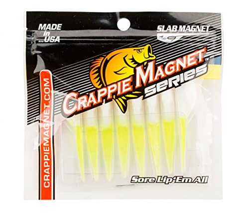 Leland's Lures Crappie Magnet 8-Pack Slab Magnet Grub Body Pack, Freshwater Fishing Equipment and Accessories, White/Chartreuse - color: White/Chartreuse
