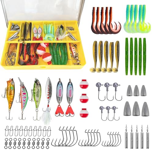Fishing Lures Kit, Bass Lures Kit with Tackle Box Included Topwater Baits, Swimbaits,Complete Freshwater Fishing Gear Set for Beginners & Anglers