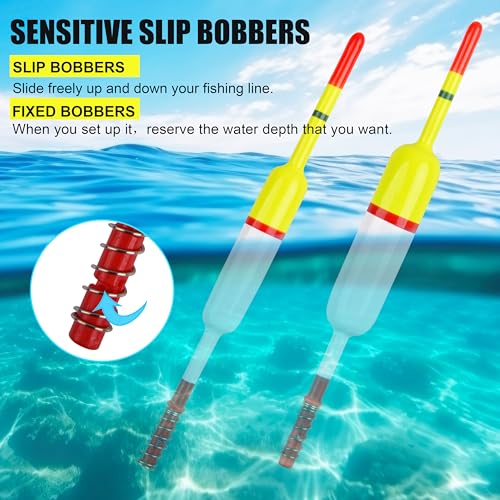 SILANON Slip Bobbers Fishing Floats and Bobbers Balsa Wood Slip Bobbers Floats Spring Bobbers for Crappie Catfish Trout Panfish Walleyes Fishing Bobbers 10pcs - color: 2.17in X 0.47in X 5.63in - 10pcs