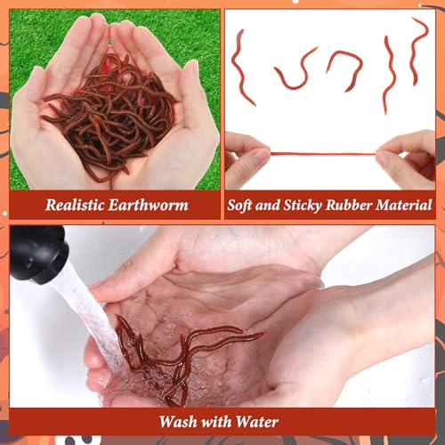 100 Pcs Fake Worms Soft Lure Trout Worm Earthworm 3.35 in Faux Lifelike Stretchy Rubber Earthworms Trick Toy Fishing Lures Baits for Halloween Sensory Bin April Fool's Day Party