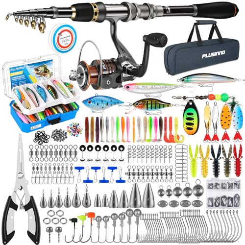 PLUSINNO Fishing Rod, Telescopic Fishing Rod and Reel Combo, Collapsible Travel Fishing Pole Rod Starter Kit, Carbon Fiber Fishing Rods and 12 +1 Bearings Stainless Steel, Fishing Gifts for Men Adults - color: Rod Combo & 137 Tackle Kit, size: 1.8m 5.91ft