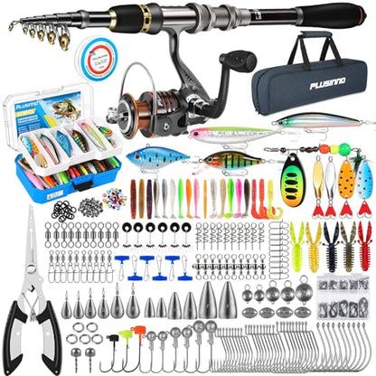 PLUSINNO Fishing Rod, Telescopic Fishing Rod and Reel Combo, Collapsible Travel Fishing Pole Rod Starter Kit, Carbon Fiber Fishing Rods and 12 +1 Bearings Stainless Steel, Fishing Gifts for Men Adults - color: Rod Combo & 137 Tackle Kit, size: 1.8m 5.91ft