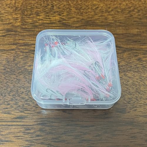 20Pcs Treble Fishing Hooks with Feather Size Stainless Steel Barbed Sharp Triple Fishhook with Box for Saltwater Freshwater - color: 20pcs-Pink White Feather, size: 6#