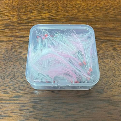 20Pcs Treble Fishing Hooks with Feather Size Stainless Steel Barbed Sharp Triple Fishhook with Box for Saltwater Freshwater - color: 20pcs-Pink White Feather, size: 6#