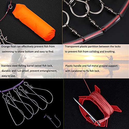 Fish Stringer, Fishing Stringer Clip Live Fish Lock, with High Strength Snaps/Buckles, Big Fish Wire Rope Cable Fishing Holder Kit with Float and Plastic Handle - style: 8M-10 buckles