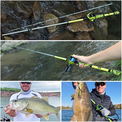 Sougayilang Baitcaster Combo – IM7 Graphite M/MH 2-Piece Travel Rod, 6.3:1 High-Speed Reel,18LB Drag for Bass, Catfish, Trout, Panfish - size: Green-Right handle-7'00''-Medium Heavy