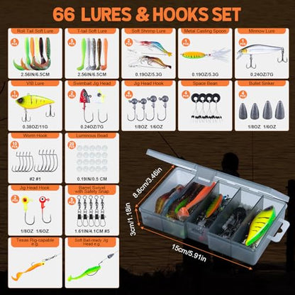 Goture Fishing Rod & Reel Combo-4/6 Piece Fishing Rod Set,Travel Fish Rod | Ultralight Spinning Rod Set w/Fishing Reel, Fishing Tackle Bag, Braided Line, Lures & Hooks Kit - color: Xceed 6 Pieces Rod w/ Soft Fishing Bag, size: 8FT