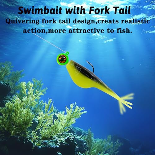 Split-Tail Crappie Lures - 24pcs Soft Plastic Lures for Bluegill, Panfish, Trout, Bass - color: Blue-green