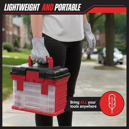 Stalwart Portable Tool Box Small Parts Organizer with Drawers, Red - color: Red and Black